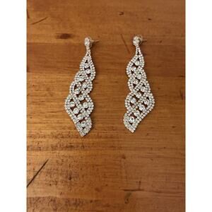 Twist Crystal Dangle Earrings Gold Tone Rhinestone Statement Special Occasion